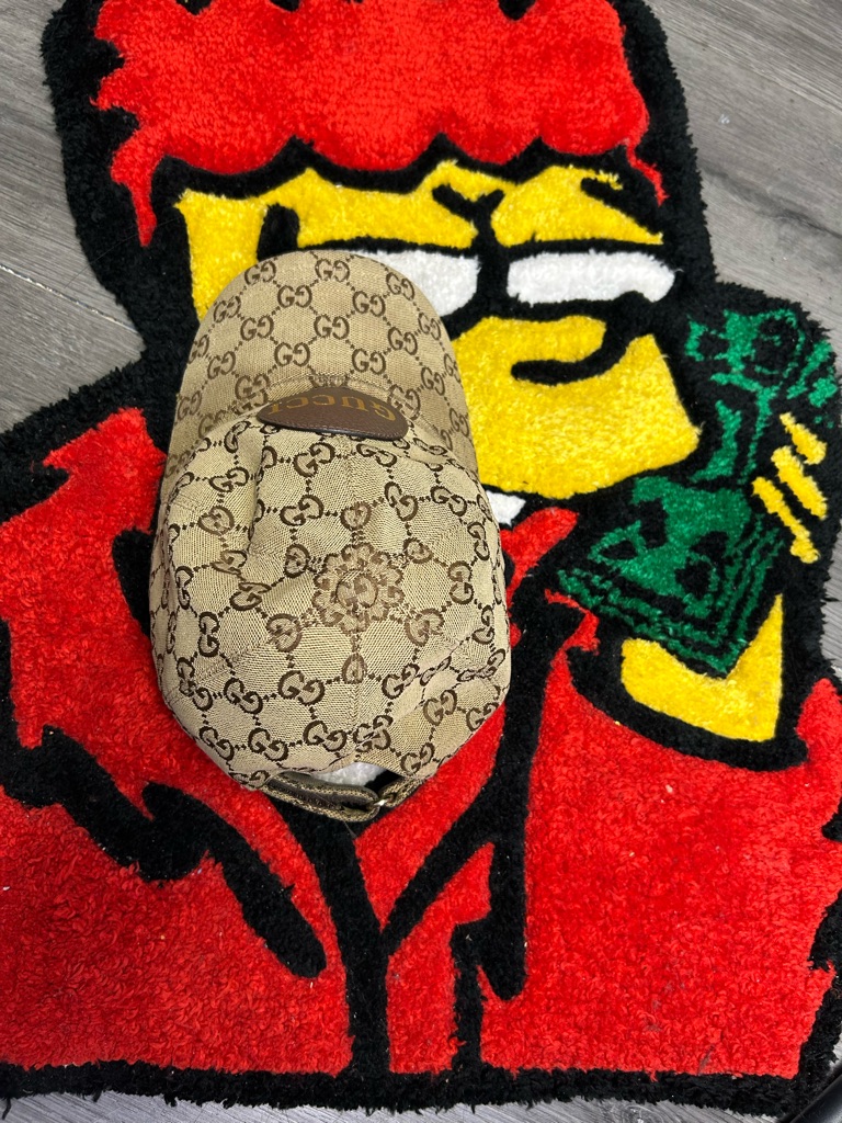 Gucci Beige Gg Supreme Monogram Baseball Hat With Leather Patch